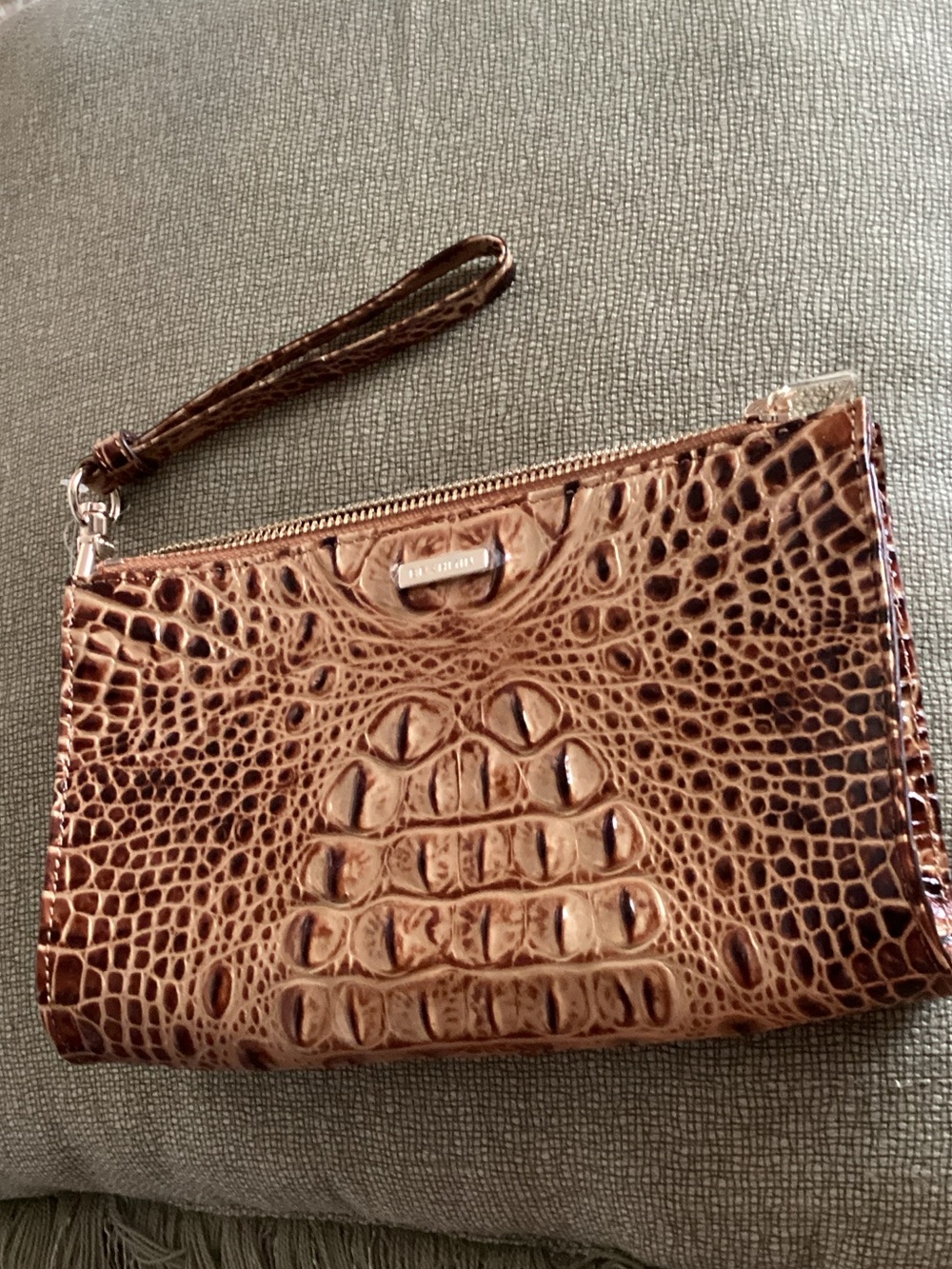 Brahmin Croc-Embossed Leather Wristlet Clutch in Brown